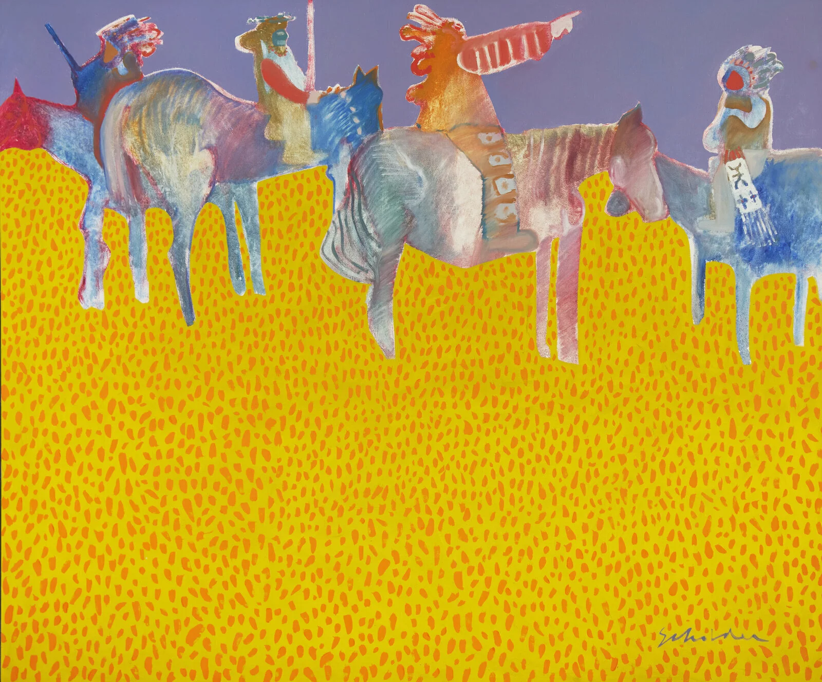 A painting of people riding horsesAI-generated content may be incorrect.