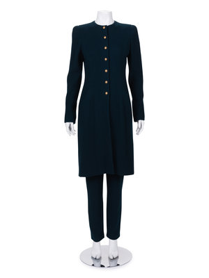 Unlabeled Haute Couture Wool Long Jacket and Pants Ensemble