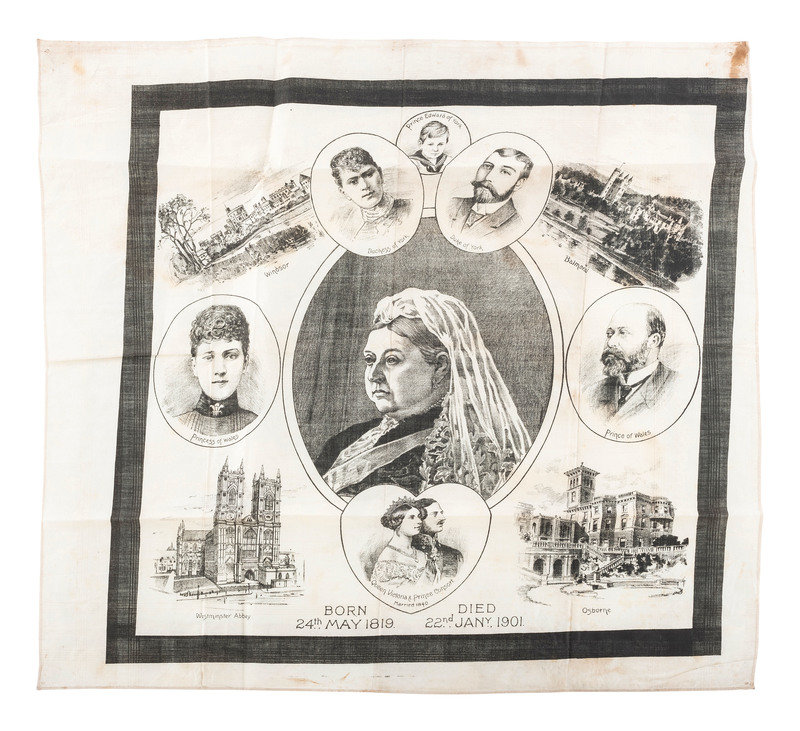 ROYALTY]. Poster and textiles celebrating Queen Victoria and