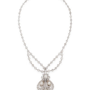 ANTIQUE, DIAMOND AND NATURAL PEARL NECKLACE