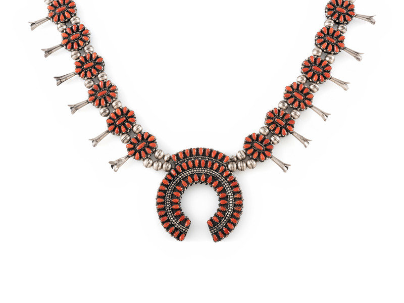 Navajo or Zuni Reversible Cluster Squash Blossom Necklace Lot 219