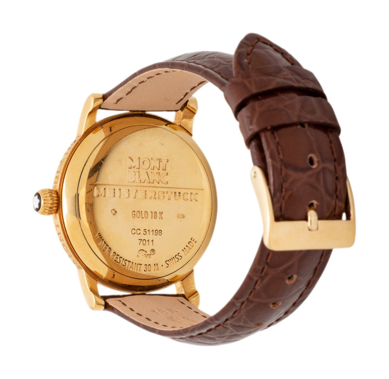 MONTBLANC, REF. 7011 18K YELLOW GOLD 'MEISTERSTUCK' WRISTWATCH Lot 387