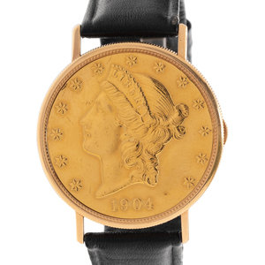 MATHEY TISSOT, 18K YELLOW GOLD COIN SURPRISE WRISTWATCH Lot 97