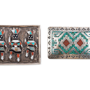Zuni Silver and Mosaic Inlay Gan Dancer Belt Buckle Lot 413