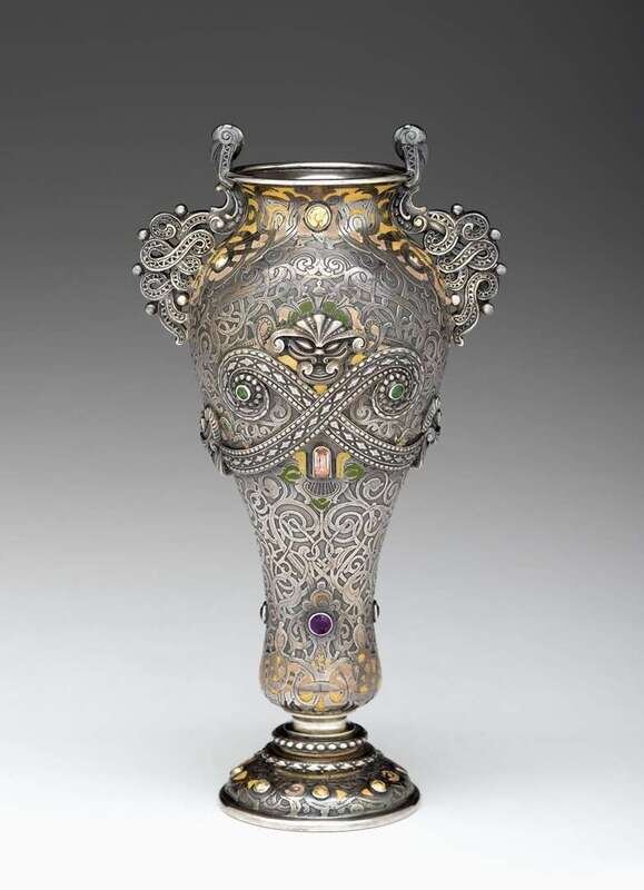George Paulding Farnham (1825-1927) silver and enameled vase, for