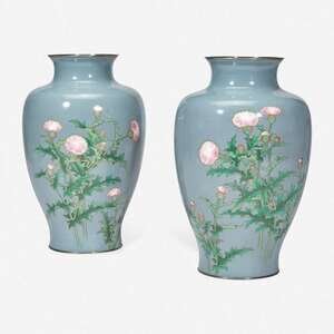 A pair of Japanese cloisonné vases, Ando 日本安藤七宝烧瓶一对Lot 205