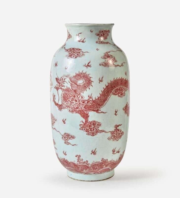 A Chinese underglaze red-decorated porcelain lantern-form