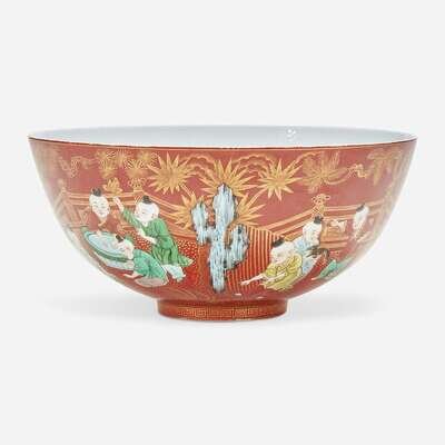 A Chinese famille verte coral-ground porcelain 