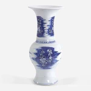 A Chinese blue and white carved 