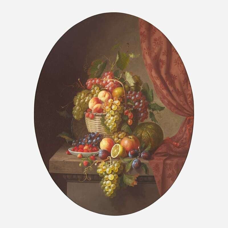 Paul LaCroix (American, 18271869) Still Life with Basket of Fruit on a