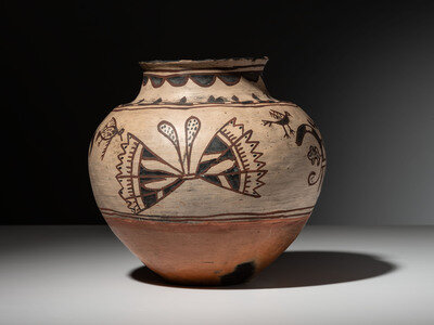 San Ildefonso Inverted Polychrome Pottery Jar, with Birds Lot 157