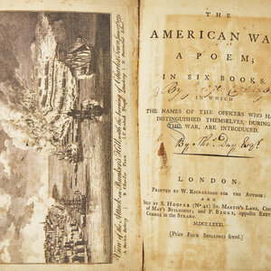 [American Revolution] (Cockings, George). The American War, a Poem; In Six Books. In Which the Names of the Officers who have Distinguished Themselves, During the War, are Introduced