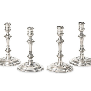 A Set of Four George II Sterling Silver Candlesticks