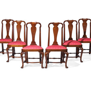 The Eddy Family Set of Six Queen Anne  Walnut Compass-Seat  Side Chairs