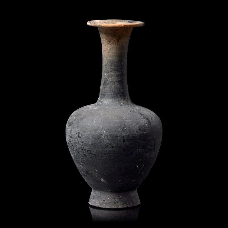 A Chinese Burnished Blackware Vase, Tang Dynasty 唐 黑陶長頸