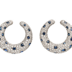 CARTIER, DIAMOND AND SAPPHIRE 'PANTHÈRE' HOOP EARRINGS