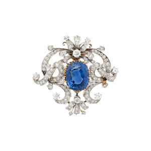 EDWARDIAN, CEYLON SAPPHIRE AND DIAMOND PENDANT BROOCH