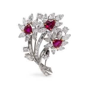 AN IMPORTANT VAN CLEEF &amp; ARPELS BURMESE RUBY AND DIAMOND BROOCH