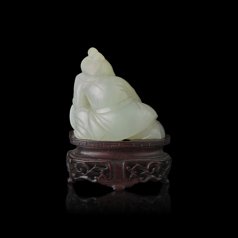 A Chinese White Jade Carved Boy, Qing Dynasty 清白玉雕弄鼓