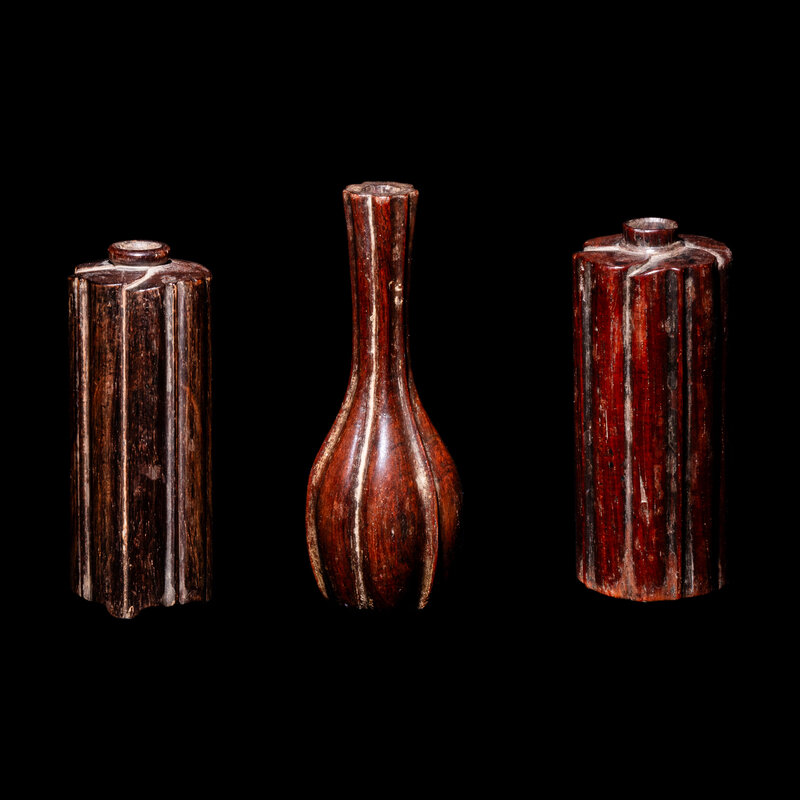 Three Chinese Zitan Lobed Incense Tool Holders, 17th/18th