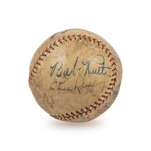 A Significant Signed Baseball Featuring Babe Ruth, Lou Gehrig and Hank Aaron (Beckett Authentication Services Letter)