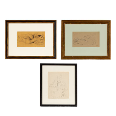 Reclining Nude with Crossed Legs, Casual Nude, and Woman Reading (three