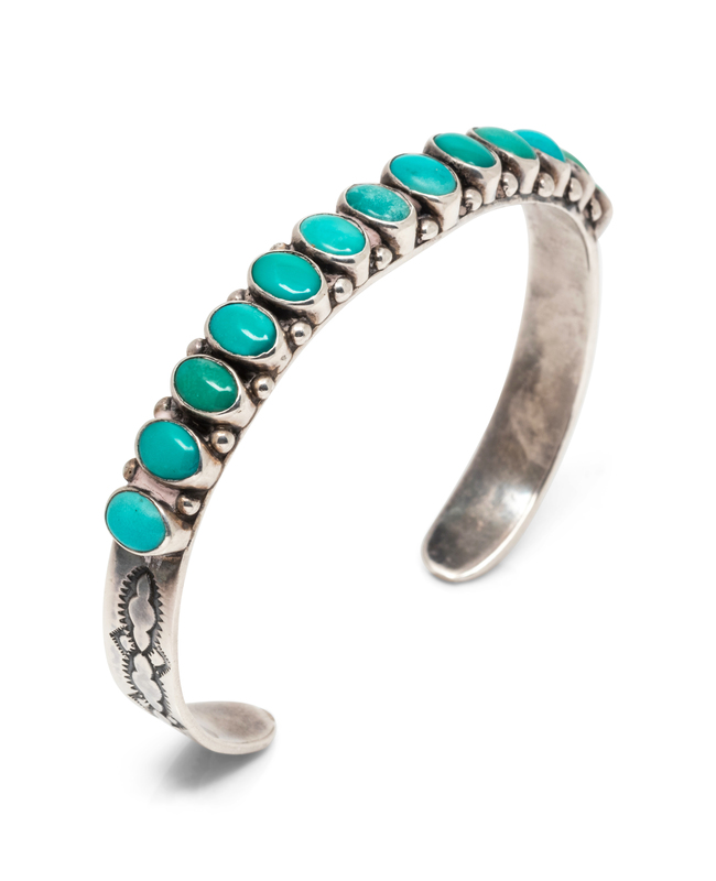 A Sterling Silver and Turquoise Bangle Bracelet, Leo Feeney, Lot 640