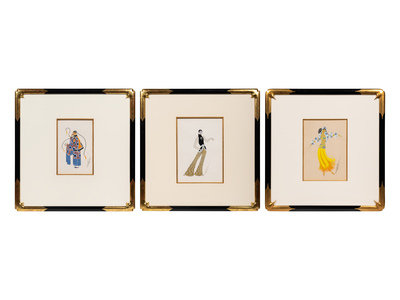 A Group of Three Costume Designs: Tableaux Mah Jongg - Vieux Chinoise, La Visite du Coulisses - Zizi Jeanmaire, and South Sea Islands - Danseuse